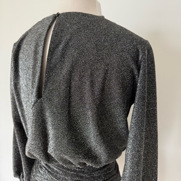 Shimmery Black Metallic Ruched Mini Dress - Picture 14 of 16